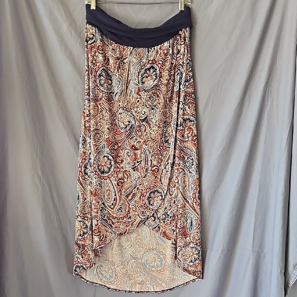 Apt. 9 Cream and Orange Asymmetrical Maxi Skirt